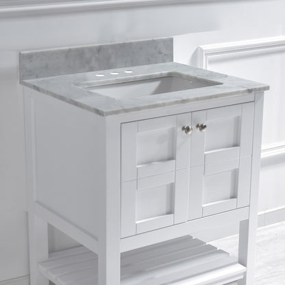 WOODBRIDGE 31" x 22" Vanity Top with Single Under Mount Rectangle Bowl, Carrara White Marble, Pre-drilled with 3-hole for 4-inch Centerset Faucet set up Option