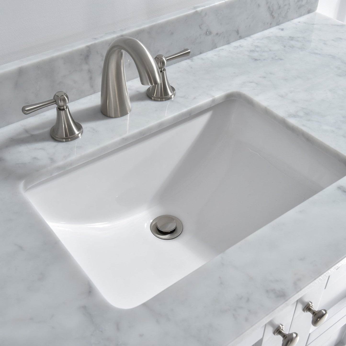 WOODBRIDGE 31" x 22" Vanity Top with Single Under Mount Rectangle Bowl, Carrara White Marble, Pre-drilled with 3-hole for 8-inch Widespread Faucet set up Option