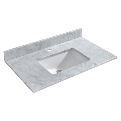 WOODBRIDGE 37" x22" Vanity Top with Single Under Mount Rectangle Bowl, Carrara White Marble, Pre-drilled with Single hole Faucet set up Option