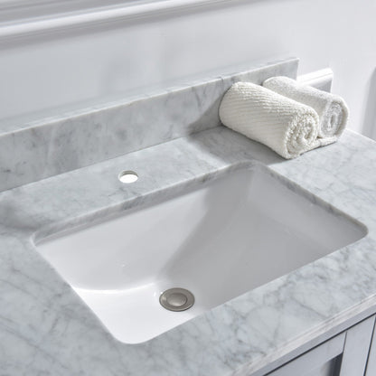 WOODBRIDGE 37" x22" Vanity Top with Single Under Mount Rectangle Bowl, Carrara White Marble, Pre-drilled with Single hole Faucet set up Option