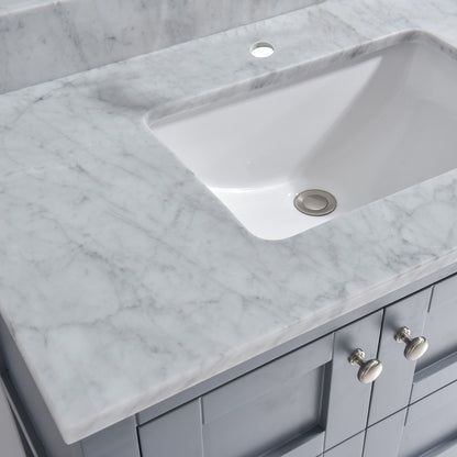 WOODBRIDGE 37" x22" Vanity Top with Single Under Mount Rectangle Bowl, Carrara White Marble, Pre-drilled with Single hole Faucet set up Option
