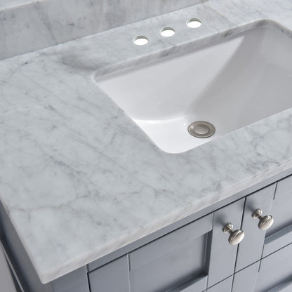 WOODBRIDGE 37" x22" Vanity Top with Single Under Mount Rectangle Bowl, Carrara White Marble, Pre-drilled with 3-hole for 4-inch Centerset Faucet set up Option