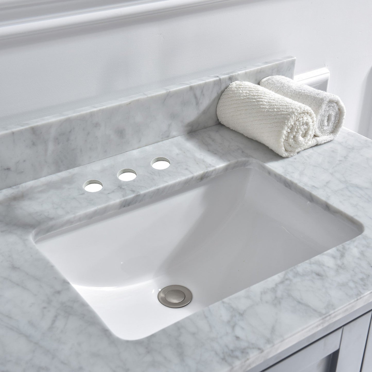 WOODBRIDGE 37" x22" Vanity Top with Single Under Mount Rectangle Bowl, Carrara White Marble, Pre-drilled with 3-hole for 4-inch Centerset Faucet set up Option