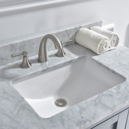 WOODBRIDGE 37" x22" Vanity Top with Single Under Mount Rectangle Bowl, Carrara White Marble, Pre-drilled with 3-hole for 8-inch Widespread Faucet set up Option