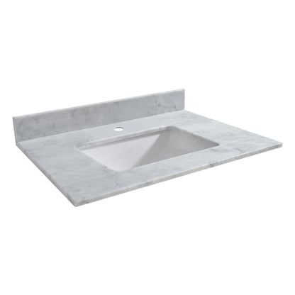 WOODBRIDGE 43" x22" Vanity Top with Single Under Mount Rectangle Bowl, Carrara White Marble, Pre-drilled with Single hole Faucet set up Option