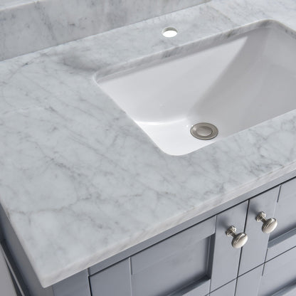 WOODBRIDGE 43" x22" Vanity Top with Single Under Mount Rectangle Bowl, Carrara White Marble, Pre-drilled with Single hole Faucet set up Option