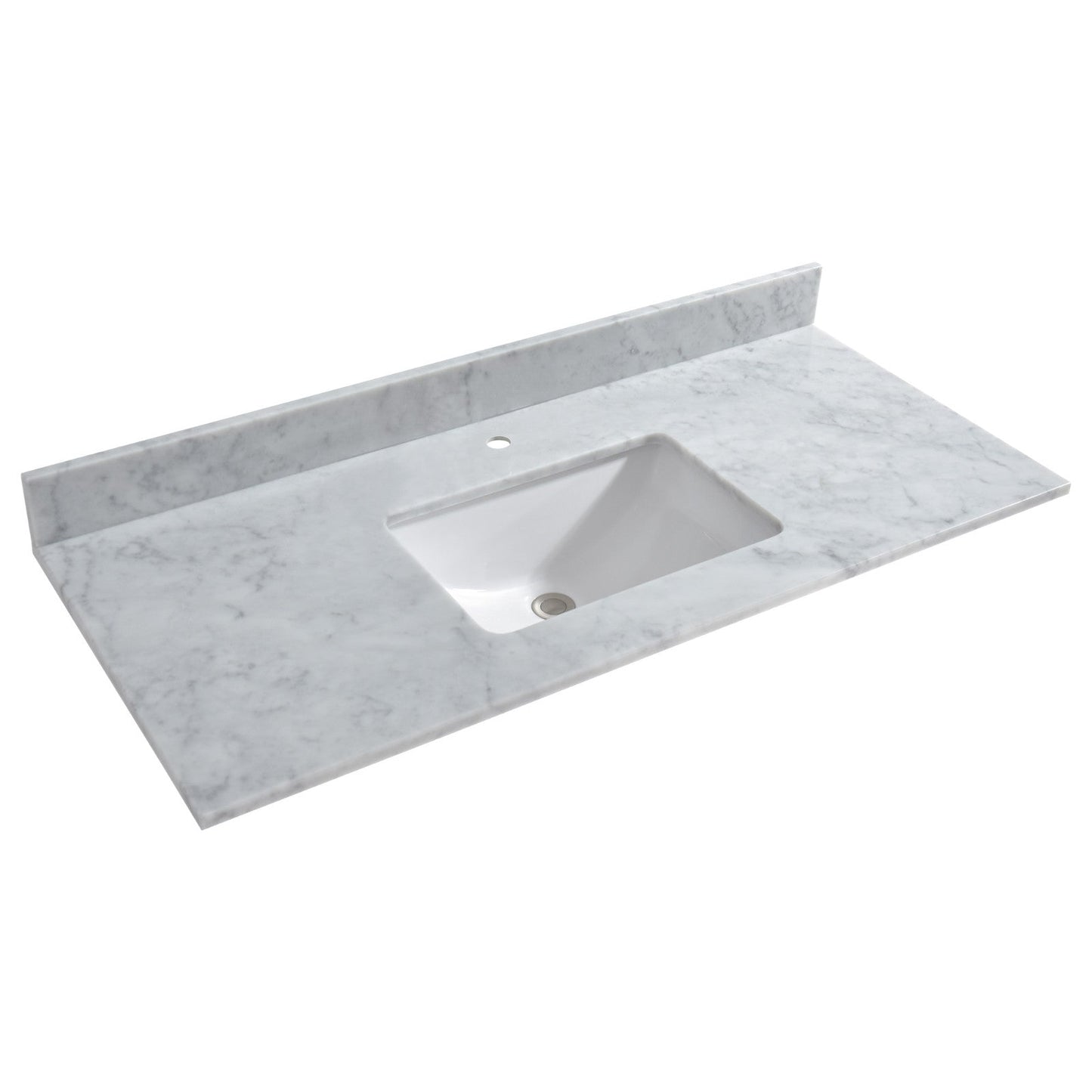 WOODBRIDGE 49"x22" Vanity Top with Single Under Mount Rectangle Bowl, Carrara White Marble, Pre-drilled with Single hole Faucet set up Option