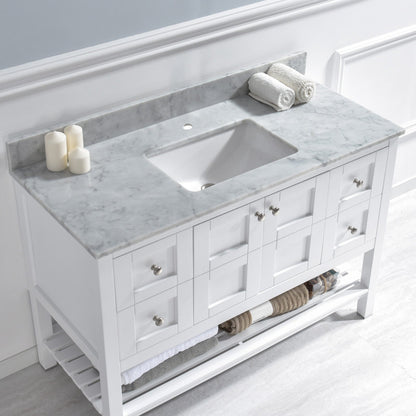 WOODBRIDGE 49"x22" Vanity Top with Single Under Mount Rectangle Bowl, Carrara White Marble, Pre-drilled with Single hole Faucet set up Option
