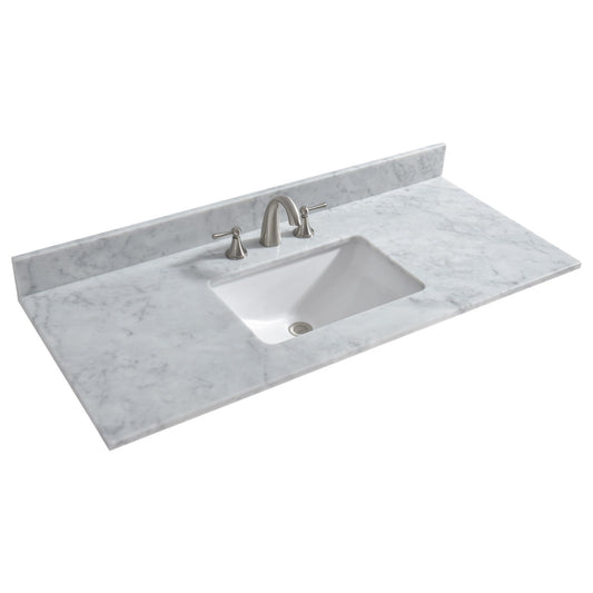 WOODBRIDGE 49"x22" Vanity Top with Single Under Mount Rectangle Bowl, Carrara White Marble, Pre-drilled with 3-hole for 8-inch Widespread Faucet set up Option