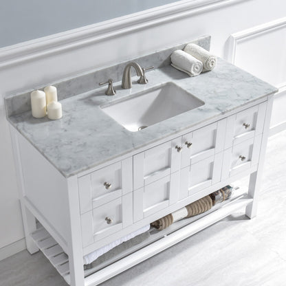 WOODBRIDGE 49"x22" Vanity Top with Single Under Mount Rectangle Bowl, Carrara White Marble, Pre-drilled with 3-hole for 8-inch Widespread Faucet set up Option