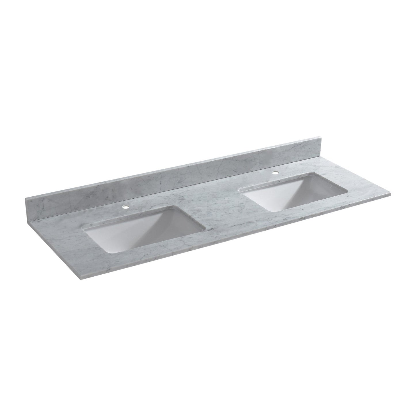 WOODBRIDGE 61" x 22" Vanity Top with Double Under Mount Rectangle Bowls, Carrara White Marble, Pre-drilled with Single hole Faucet set up Option