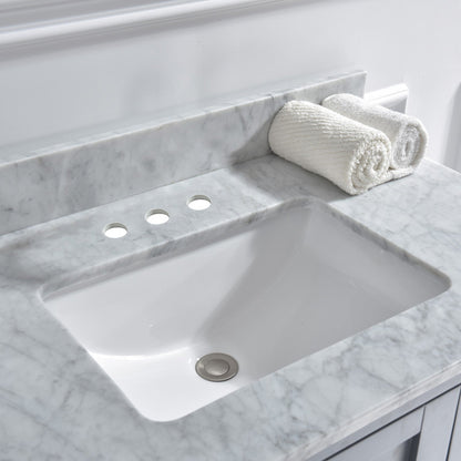 WOODBRIDGE 61" x 22" Vanity Top with Double Under Mount Rectangle Bowls, Carrara White Marble, Pre-drilled with 3-hole for 4-inch Centerset Faucet set up Option