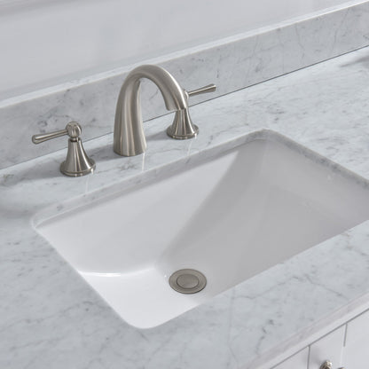WOODBRIDGE 61" x 22" Vanity Top with Double Under Mount Rectangle Bowls, Carrara White Marble, Pre-drilled with 3-hole for 8-inch Widespread Faucet set up Option