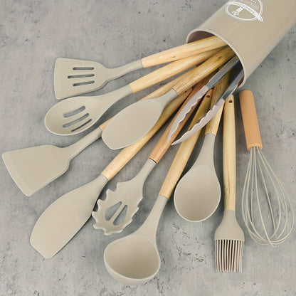12Piece Silicone Kitchen Utensil Set with Wooden Handles