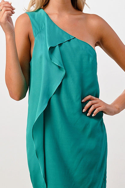 One-Shoulder Ruffle Detail Mini Dress | Apparel | Kitchen + Metal