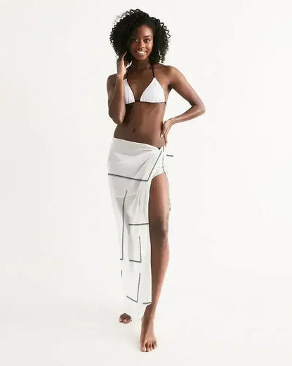 Sheer Sarong Swimsuit Cover Up Wrap / Geometric White and Gray