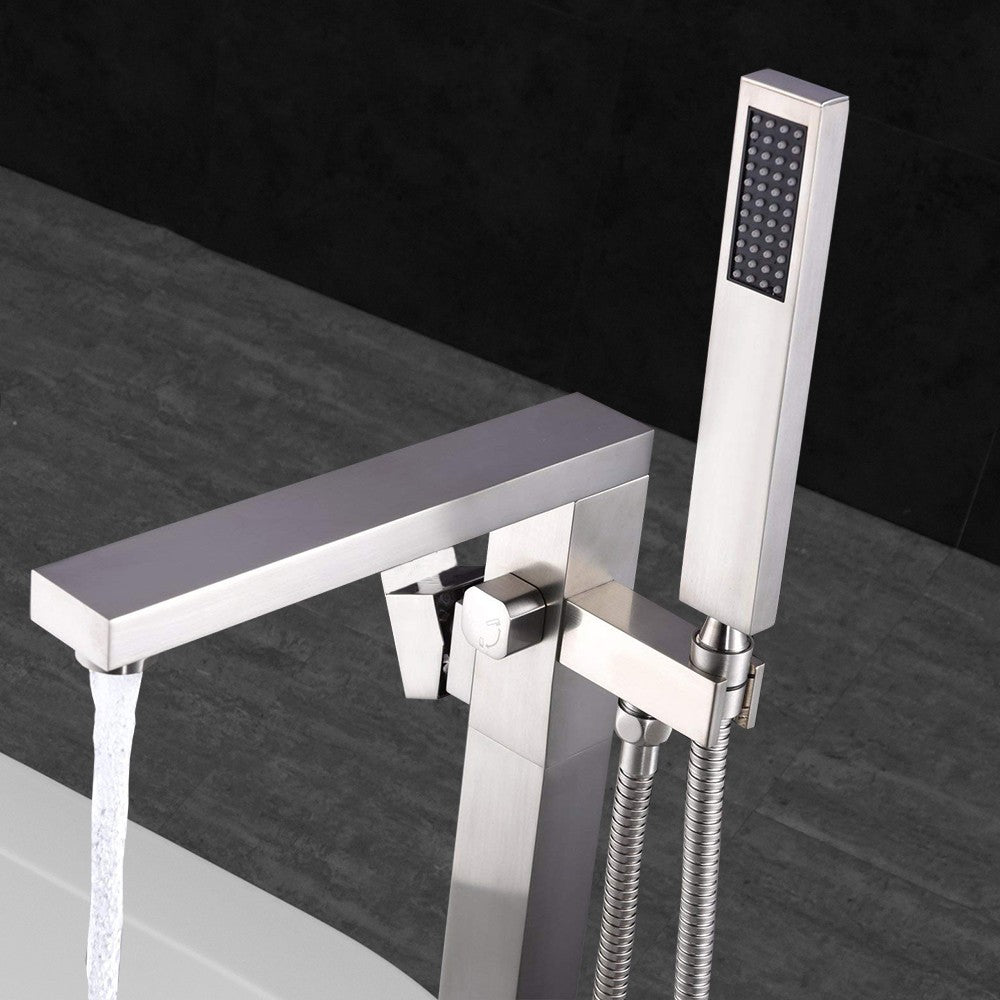 WOODBRIDGE F0003BN Contemporary Single Handle Floor Mount Freestanding Tub Filler Faucet with Hand shower
