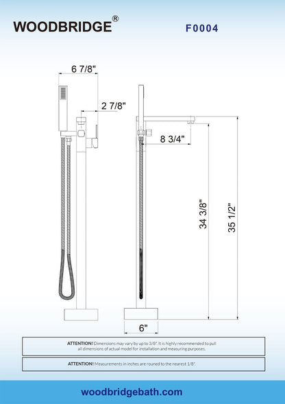 WOODBRIDGE F0003BN Contemporary Single Handle Floor Mount Freestanding Tub Filler Faucet with Hand shower
