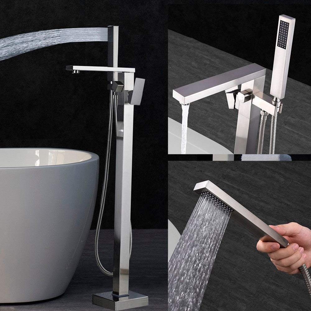 WOODBRIDGE F0003BN Contemporary Single Handle Floor Mount Freestanding Tub Filler Faucet with Hand shower