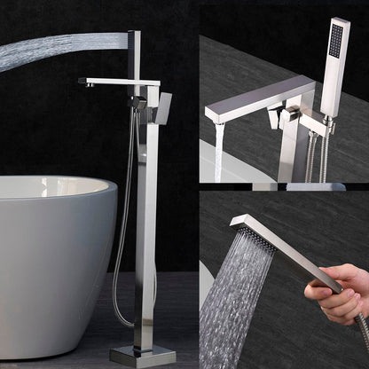 WOODBRIDGE F0003BN Contemporary Single Handle Floor Mount Freestanding Tub Filler Faucet with Hand shower