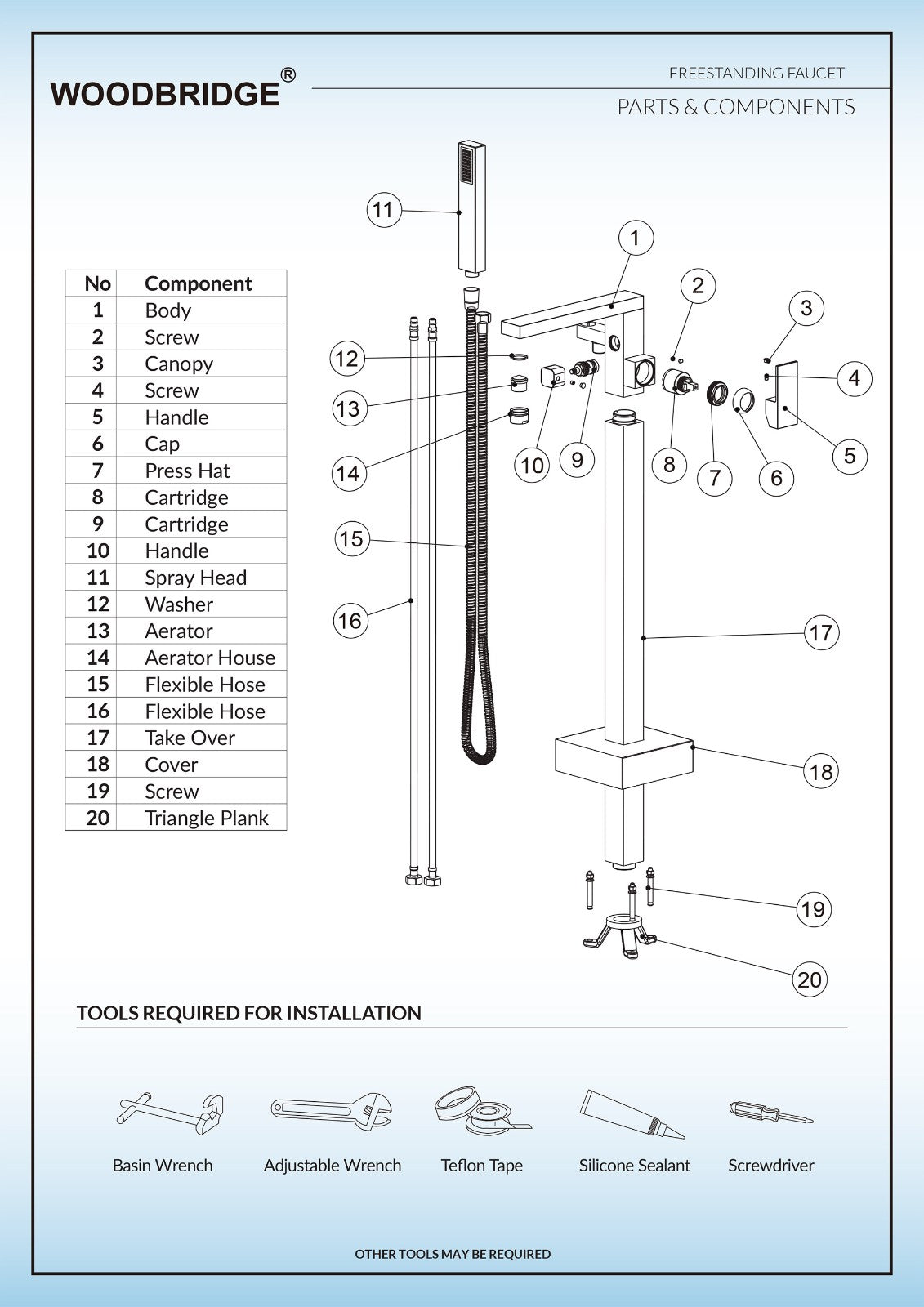 WOODBRIDGE F0003BN Contemporary Single Handle Floor Mount Freestanding Tub Filler Faucet with Hand shower