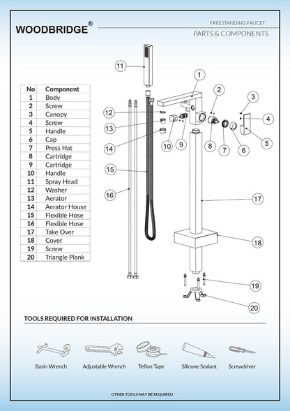 WOODBRIDGE F0003BN Contemporary Single Handle Floor Mount Freestanding Tub Filler Faucet with Hand shower