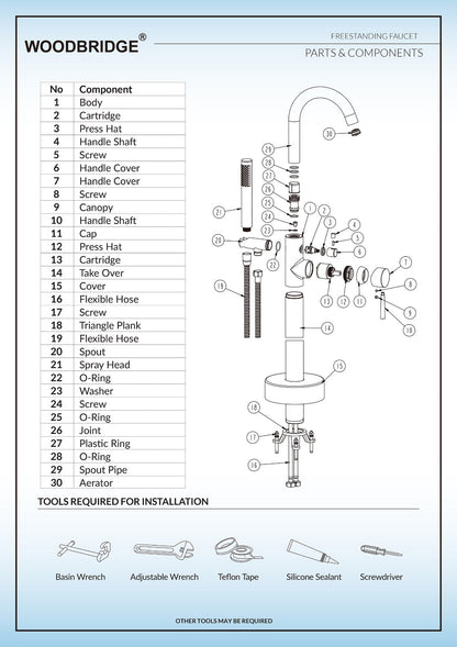WOODBRIDGE F0001BNRD Contemporary Single Handle Floor Mount Freestanding Tub Filler Faucet with Hand shower