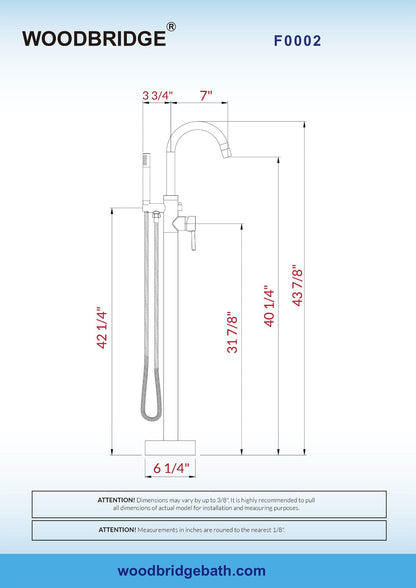 WOODBRIDGE F0001BNRD Contemporary Single Handle Floor Mount Freestanding Tub Filler Faucet with Hand shower