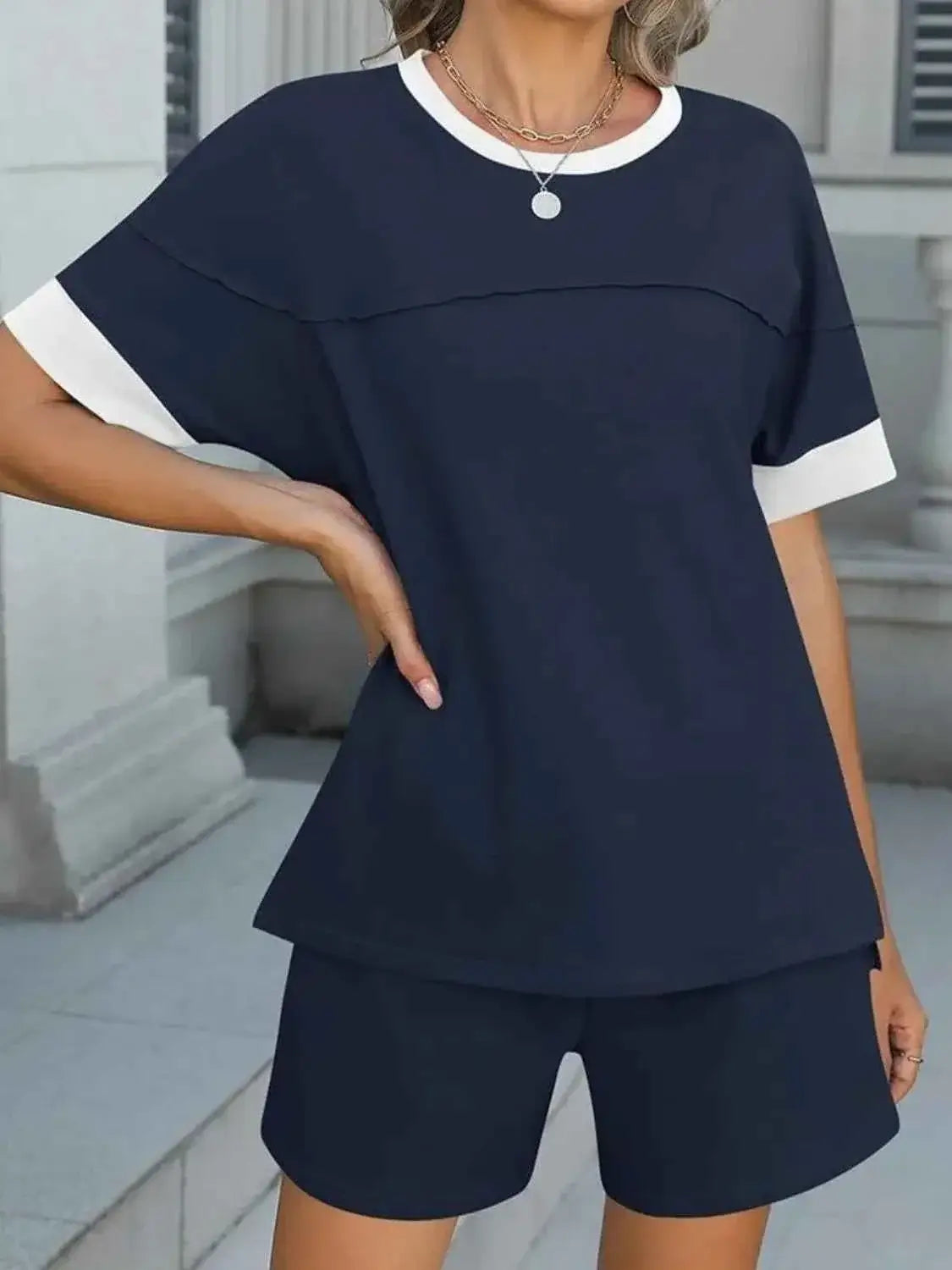 Round Neck Short Sleeve matching shorts and top set