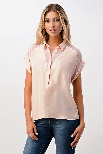 Rolled Sleeve Button-Up Satin Blouse | Apparel | Kitchen + Metal
