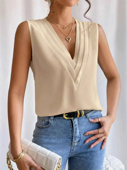 V-Neck Pleated Sleeveless Cami Tank Top