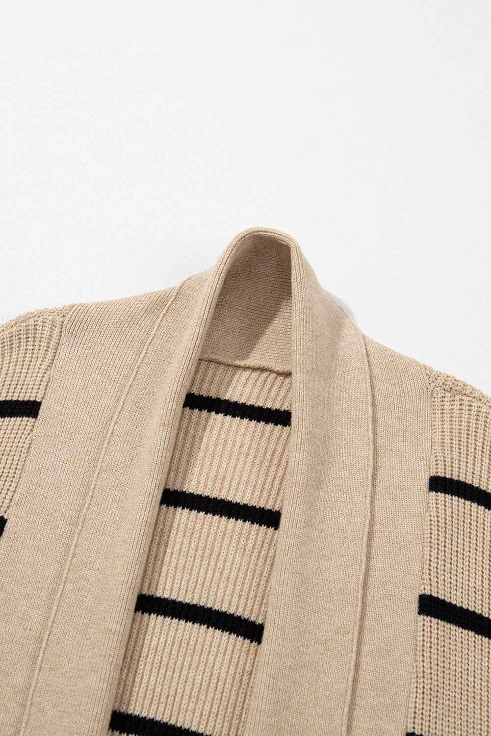 Black Stripe Cardigan with Side Pockets and Open Front