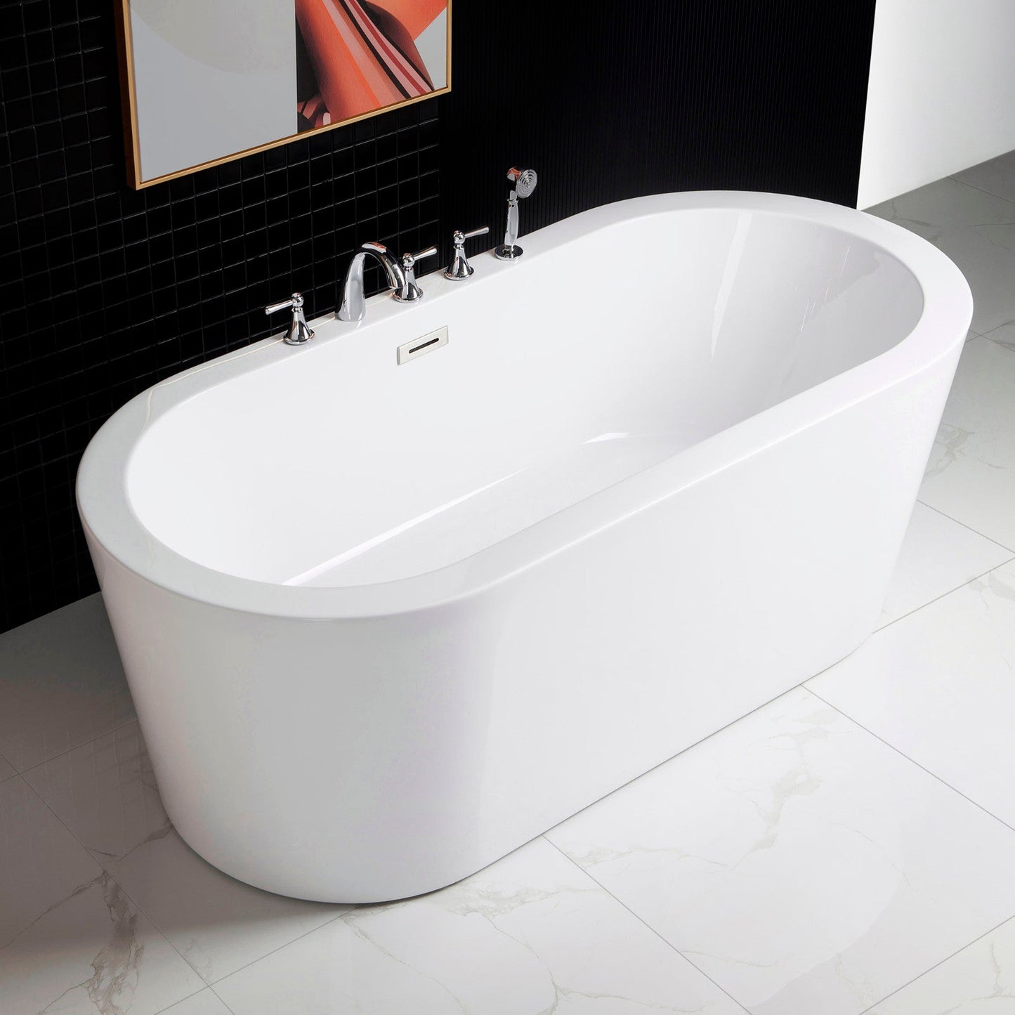 WOODBRIDGE 66" Acrylic Freestanding Bathtub Contemporary Soaking Tub