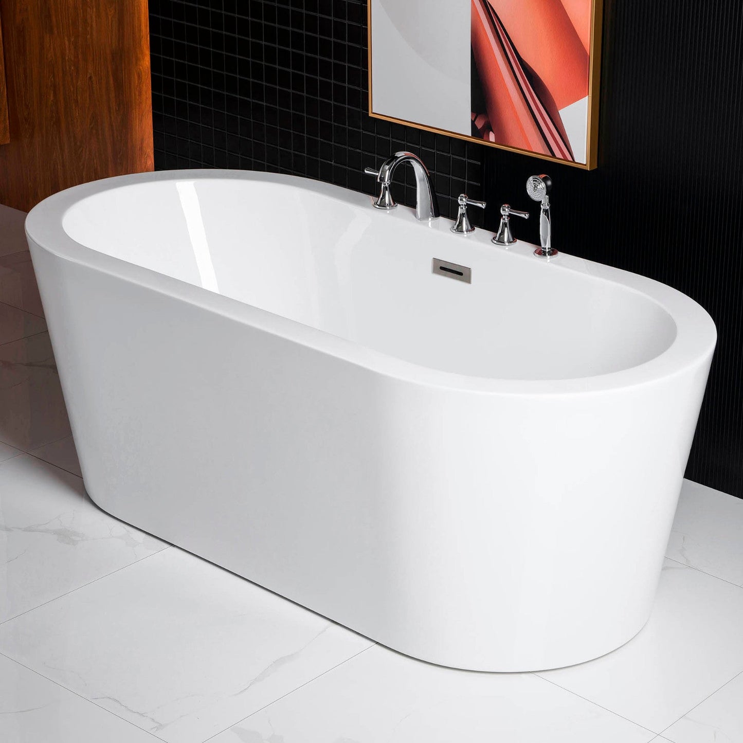WOODBRIDGE 59" Acrylic Freestanding Bathtub Contemporary Soaking Tub