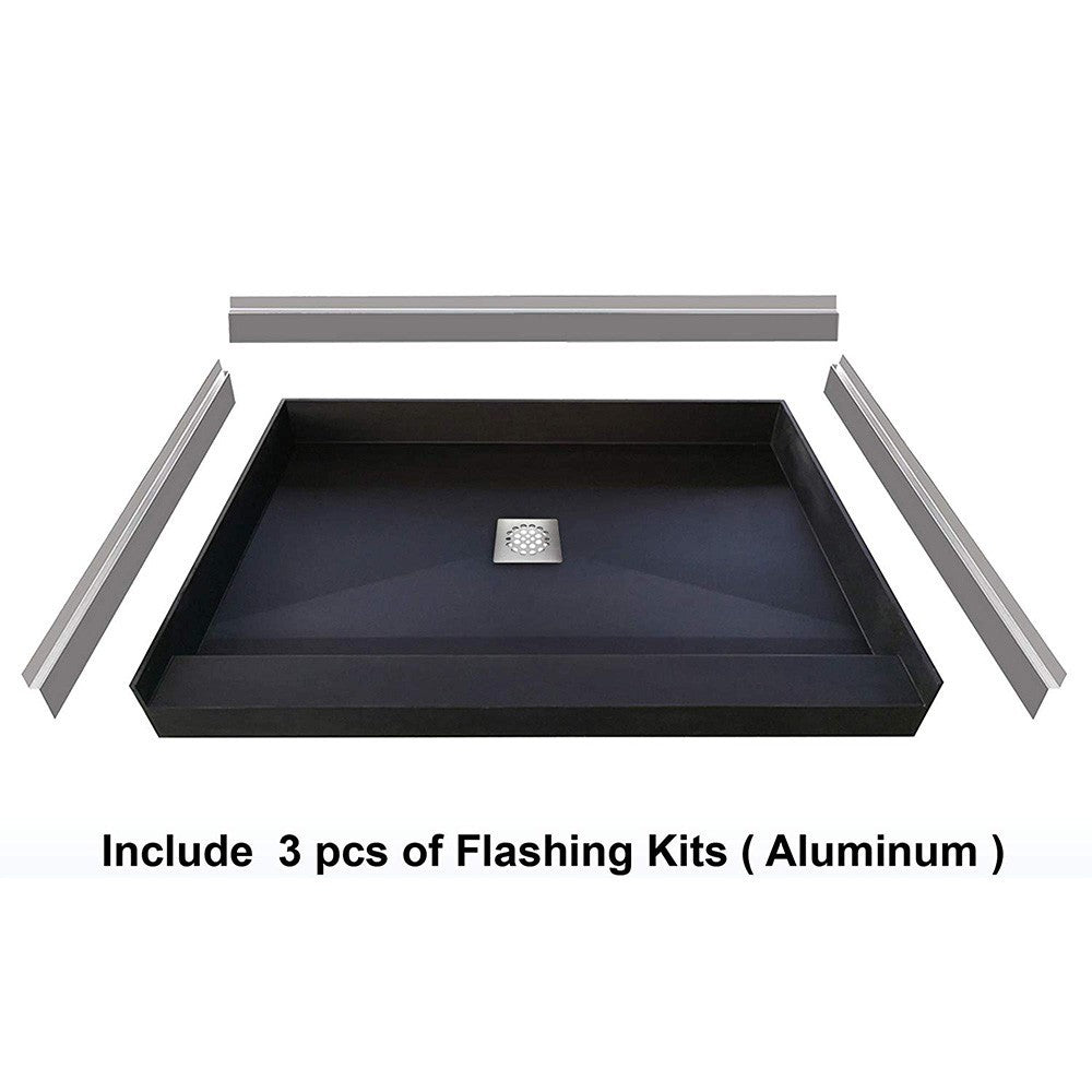 Tileable Shower Base 48"x36" with Integrated Center PVC Drain, 36-Inch Depth by 48-Inch Width , Ready for Tile , inlcude Tile adhesive & Flushing kit , SBR4836 Tileable