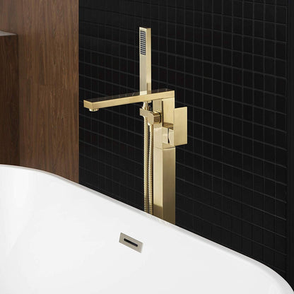 WOODBRIDGE F0003BN Contemporary Single Handle Floor Mount Freestanding Tub Filler Faucet with Hand shower