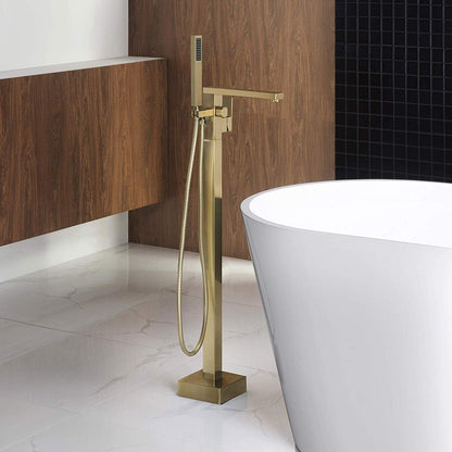 WOODBRIDGE F0003BN Contemporary Single Handle Floor Mount Freestanding Tub Filler Faucet with Hand shower