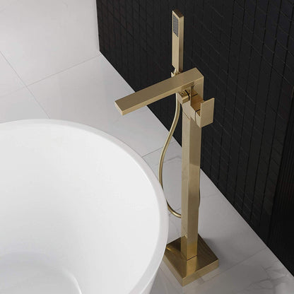 WOODBRIDGE F0003BN Contemporary Single Handle Floor Mount Freestanding Tub Filler Faucet with Hand shower