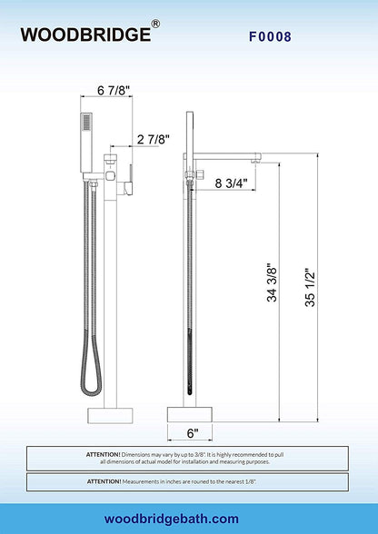 WOODBRIDGE F0003BN Contemporary Single Handle Floor Mount Freestanding Tub Filler Faucet with Hand shower