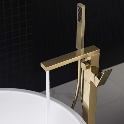 WOODBRIDGE F0003BN Contemporary Single Handle Floor Mount Freestanding Tub Filler Faucet with Hand shower