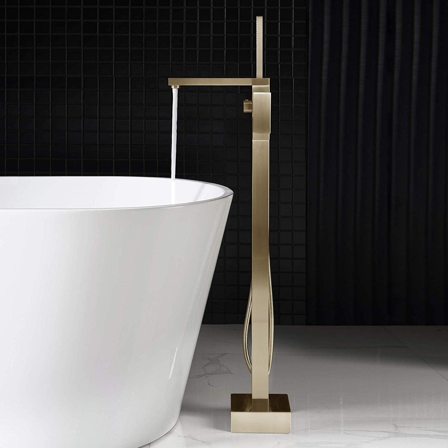 WOODBRIDGE F0003BN Contemporary Single Handle Floor Mount Freestanding Tub Filler Faucet with Hand shower