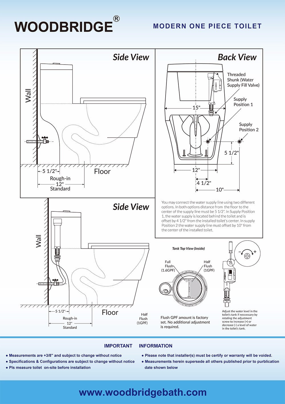 WOODBRIDGE T-0019, Dual Flush Elongated One Piece Toilet with Soft Closing Seat, Chair Height, Water Sense, High-Efficiency, Rectangle Button