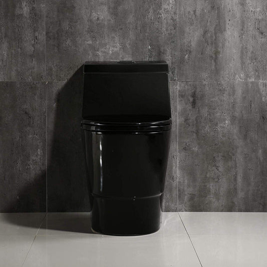 WOODBRIDGEE One Piece Toilet with Soft Closing Seat, Chair Height, 1.28 GPF Dual, Water Sensed, 1000 Gram MaP Flushing Score Toilet, Black