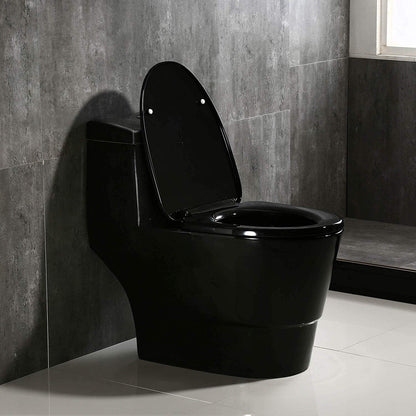 WOODBRIDGEE One Piece Toilet with Soft Closing Seat, Chair Height, 1.28 GPF Dual, Water Sensed, 1000 Gram MaP Flushing Score Toilet, Black