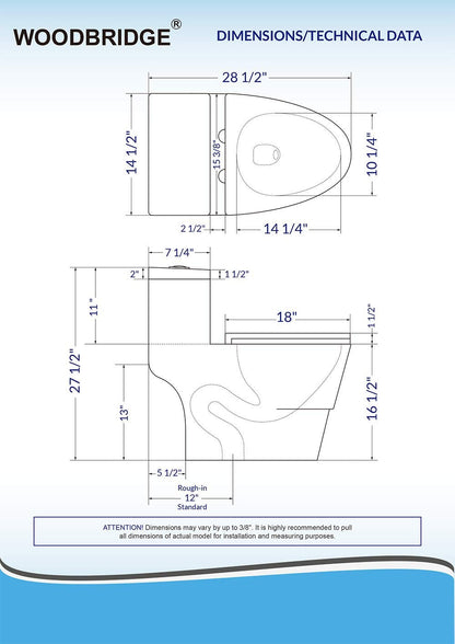 WOODBRIDGEE One Piece Toilet with Soft Closing Seat, Chair Height, 1.28 GPF Dual, Water Sensed, 1000 Gram MaP Flushing Score Toilet, Black