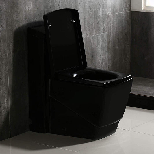 WOODBRIDGE Modern Square Design One Piece Dual Flush 1.28 GP Toilet, Chair Height with Soft Closing Seat, Black