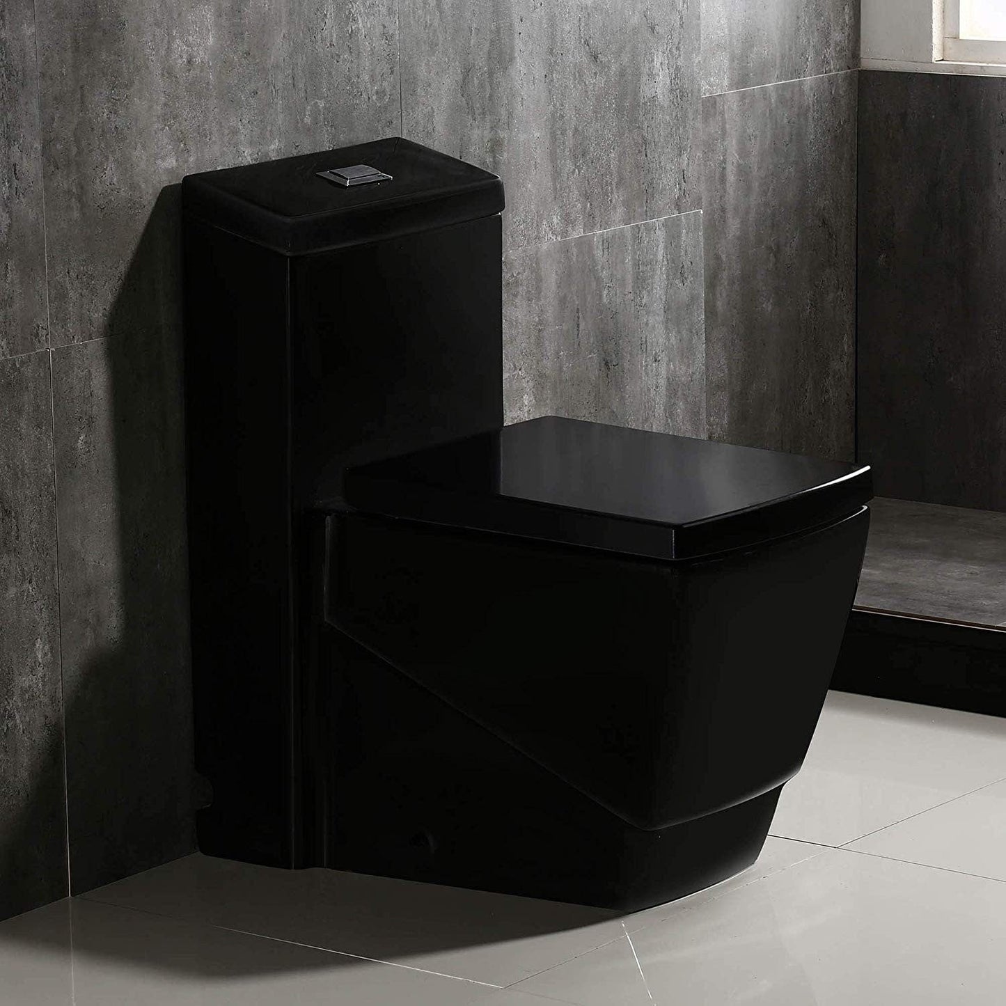 WOODBRIDGE Modern Square Design One Piece Dual Flush 1.28 GP Toilet, Chair Height with Soft Closing Seat, Black