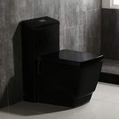 WOODBRIDGE Modern Square Design One Piece Dual Flush 1.28 GP Toilet, Chair Height with Soft Closing Seat, Black