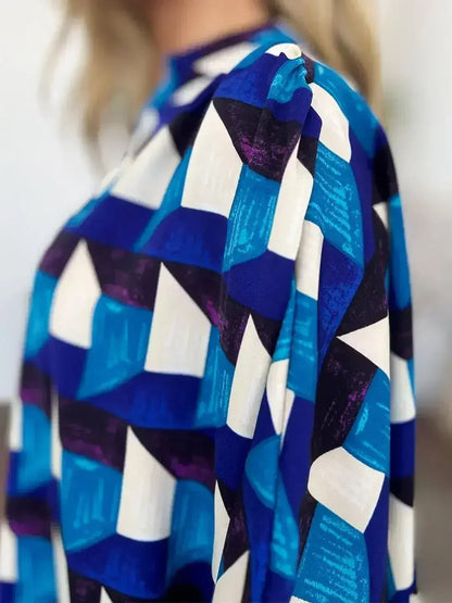 Geometric Notched Sleeve Blouse - Versatile Top | Femstylo