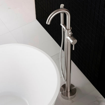 WOODBRIDGE F0001BNRD Contemporary Single Handle Floor Mount Freestanding Tub Filler Faucet with Hand shower